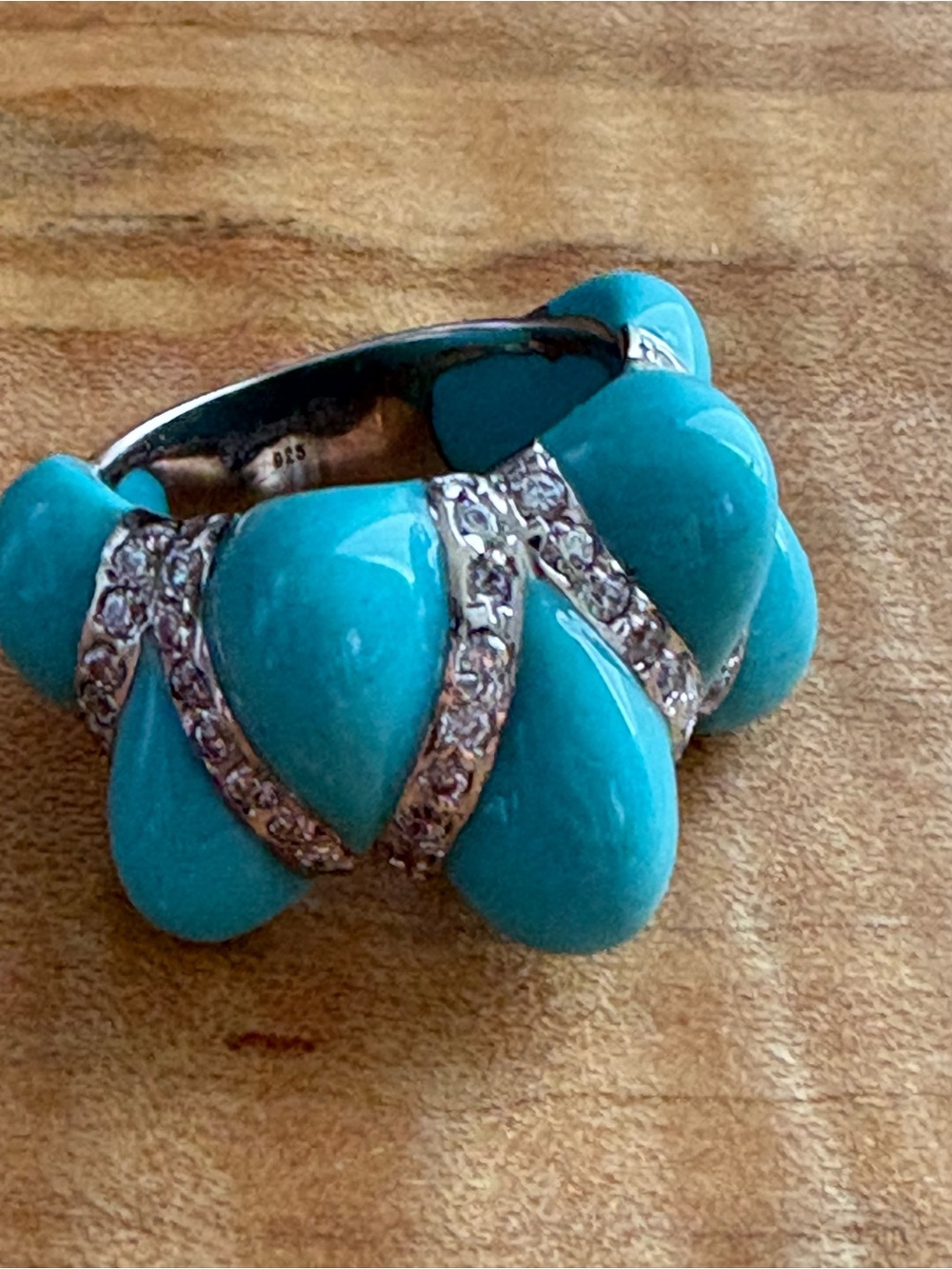 925 Sterling Silver, Turquoise & CZ-Accent Statement Ring - Size 6.25